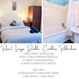 Large double room, Free WiFi & Parking Near M1