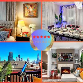 Art Downtown Fulton Market Entire 3 bedroom Home Sleep10 Private Garage Roof EV Tesla, Hotel in Chicago