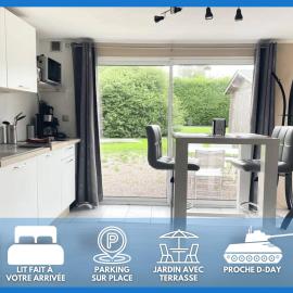Normandie Cosy Apt rdc indépendant bien équipé dans maison confortable terrasse grand jardin clos sans vis à vis parking privatif entre Caen et Bayeux, proche plages du débarquement