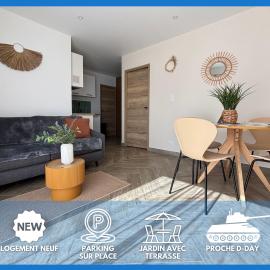 Champ de blé Apt neuf indépendant plain pied dans maison contemporaine décoration soignée tout confort, 1 chambre, sdb, wc, canapé lit, terrasse aménagée, grand terrain parking privé à 15 mn de Caen et 10 mn deBayeux proche plages du débarquement