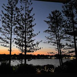 Reflections on the lake with resort access