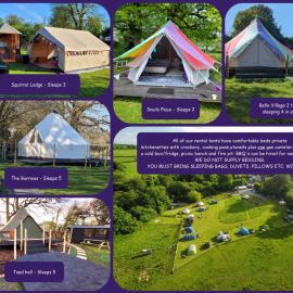 Unique Rental Tents on camp site with private Kitchenettes & Comfy beds NO BEDDING SUPPLIED or Luxury Glamping in Puffball Bell Tent: Narberth şehrinde bir otel
