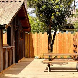 Cabin, terrace and enclosed garden