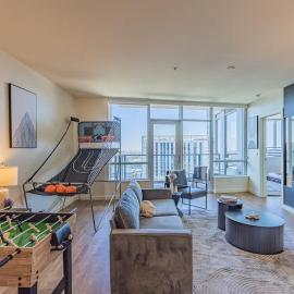 Cozy HighRise 23th Flr,Gym,Parking,Pool,W-D,Golf