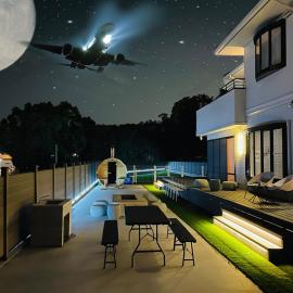 New AirportHills 1400ｍ2 絶景露天風呂1棟2階貸切 駐車場4台 サウナ BBQ施設 ペット, מלון בHakata