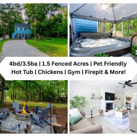 Private 1 Acre Retreat, Spa, Firepit, Gym, Chickens, King Suite, Pets, hotel en Wake Forest