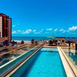 Apt 2 quartos com Vista Mar Piscina e Varanda 200 m da Praia Ilheus BA