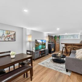 Bright and Modern 2BR Suite with Rustic Bar
