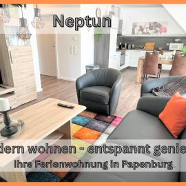"Neptun" Papenburg Dachterrasse Einbauküche Neubau 74 qm Free WiFi 2 Schlafzimmer bis 4 Personen, viešbutis Papenburge