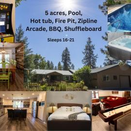 5 acres, Pool, Hot-tub, Zipline, Firepit, Arcade, BBQ, Shuffleboard, hotel in Deer Park