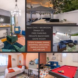 7BR 5BTH House Steps to Bars Dining NYC Access with GameRm Backyard with BBQ and Parking