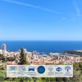 Le Mas d'Angeline-Vue mer panoramique, jardin partagé, parking, voiture indispensable, route étroite et pentue, à 10 min de Monaco