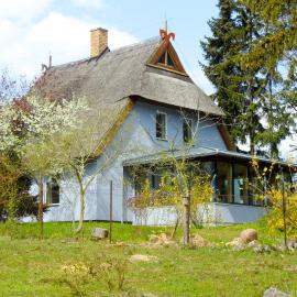 Gepflegtes Reetdachhaus auf großem Grundstück mit Badewanne und Terrasse