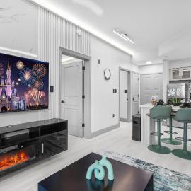 1BR apartment with 2 queens and kitchen