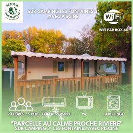 Séjour Normandie, Mobilhome 5P TV belle terrasse couverte wifi climatisation au calme proche rivière