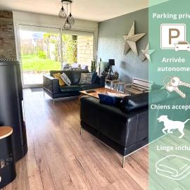 Maison familiale 3 chambres - Jardin clos BBQ linge inclus - Entre Caen & la Mer - Parking - arrivée autonome - professionnels bienvenus, khách sạn ở Cambes-en-Plaine