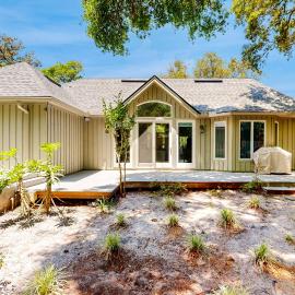 Spacious home with patio, deck, private outdoor pool, & beach access
