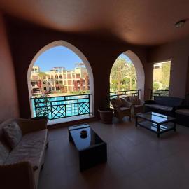 Lovely first floor tow bed rooms overviewing circular pool for families only in Talabay Aqaba