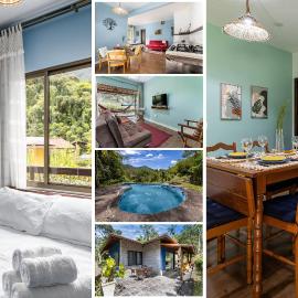 Casas Geminadas 1 ou 2 QT com ducha relaxante cercada pela Mata Atlântica com wifi por satélite de alta velocidade água de fonte natural