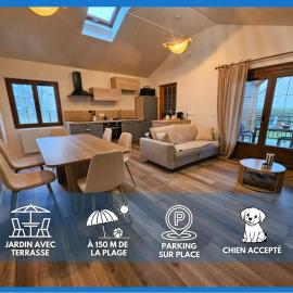 Viesnīca Horizon Marin maison plain pied à 150m de la plage d'Asnelles, vue mer d'une chambre, entièrement rénovée en 2026, jardin clos, belle terrasse aménagée et abritée, parking privatif, des plages du débarquement, proche de tous commerces, près de Bayeux pilsētā Asnelles