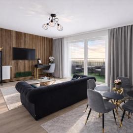 Modern 2-Room Apartment with Large Balcony & Private Parking, Hotel in Danzig