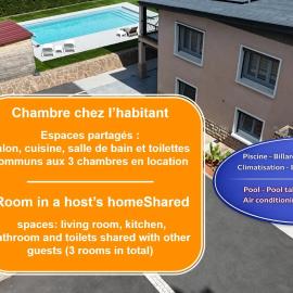 Chambre dans logement partagé chez l habitant de 1 à 3 chambres - CLIM - piscine - EV Borne 22 kw, hotel a Grièges