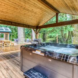 Dog-friendly creekside home with entertainment barn private hot tub & firepit