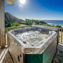 Ocean view home withhuge deck & yard hot tub firepit & game room - dogs OK