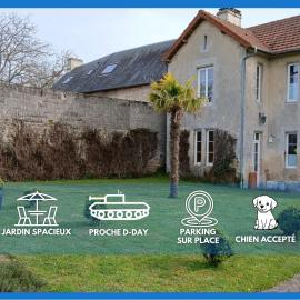 Le Palmier maison spacieuse, lumineuse, bien équipée, 3 belles chambres, 2 salles d'eau, 2 WC, grand jardin arboré clos, belle terrasse, parking privatif 7 kms Bayeux proche plages du débarquement