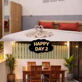 Happy Day 2, one private room "king size bed" and two open room with double bed each, total six people