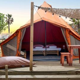 Stylish Glamping Tent Stay with Shaded Terrace & Ambient Lighting in Faro District, Portugal