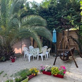 Villa la désirée, Haut de la villa très lumineux, entièrement rénovée, 3 pièces, climatisé, parking privé dans 120m2 de jardin, proche plage !, hotel in Antibes