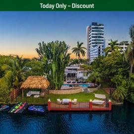Waterfront Jungle House Firepit Sunset and more