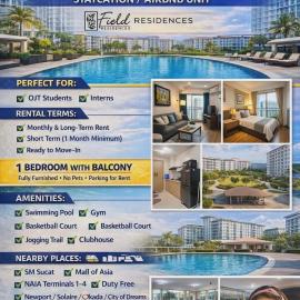 Field Residences Pool View with Balcony Near Airport behind SM sucat