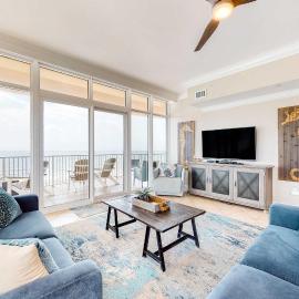 Corner condo with stunning Gulf-front view pool hot tub gym W&D & AC