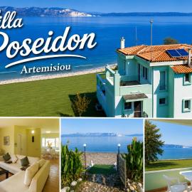 Luxury Beachfront Villa Poseidon Artemisiou Παραθαλάσσια Βίλα στην βόρεια Εύβοια για φιλοξενία 9 ατόμων، فندق في Artemísion