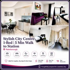 Stylish City Centre 1-Bed 5 Min Walk to Station, מלון בפיטרבורו