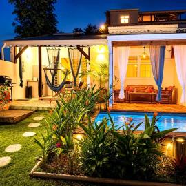 Géko, piscine, jardin, paisible