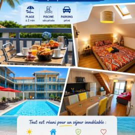 Superbe duplex à Biscarrosse Plage avec piscine, parking privé et océan à pied