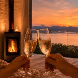 Romantic Cosy fire-place at Enso Botanico Boutique Villa, Kosmos