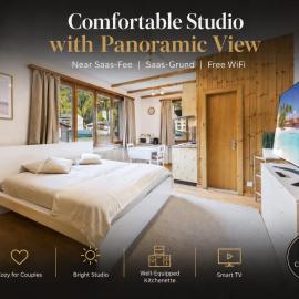 Comfortable studio with balcony and panoramic view