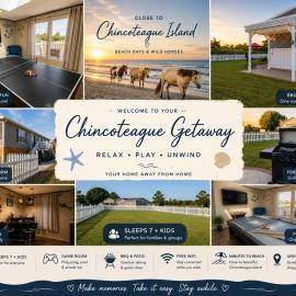 Chincoteague Beach Retreat,Games & Family Fun, Hotel in Chincoteague