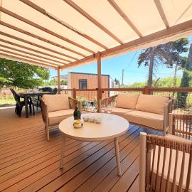 Mobil-home climatisé 6 pers avec piscine, terrasse ombragée et parking, hotel Sainte-Marie-la-Merben