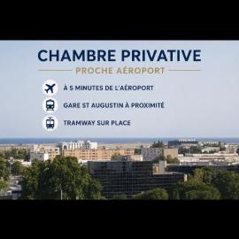 Private room near airport 5 min train 3 min and tram on site, beach 7 min, 1 showers and 2 toilets , Chambres privatives proche aéroport 5 min train 3 min et tramway sur place, plage 7 min, 1 douche et 2 wc, מלון בניס
