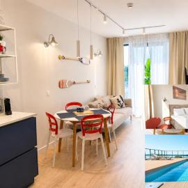 Apartament Wysoki Poziom Mielno z basenem i klimatyzacją w Art Lake dwa pokoje aneks łazienka balkon