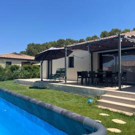 Villa la belle étape- Joli jardin avec piscine hors sol, climatisation dans le salon et barbecue