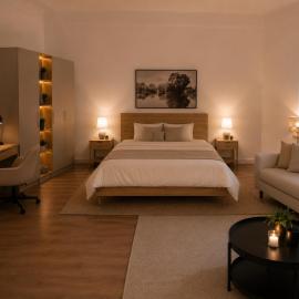 MeBa Living Premium Studio Queensize Bett, WLAN, Küche & Nespresso