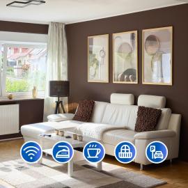 Große moderne Designer-Wohnung für Urlaub und Business - 3 Schlafzimmer, Balkon, Küche, Büro und 2 kostenlosen Parkplätze