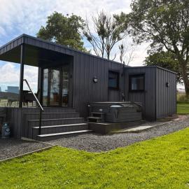 Luxury Glamping Cabin sleeping 4 People with Private Hot Tub and BBQ with views across the North Coast Ballycastle Pod 2