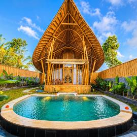 Golden paddy bamboo house -by sunrise hill